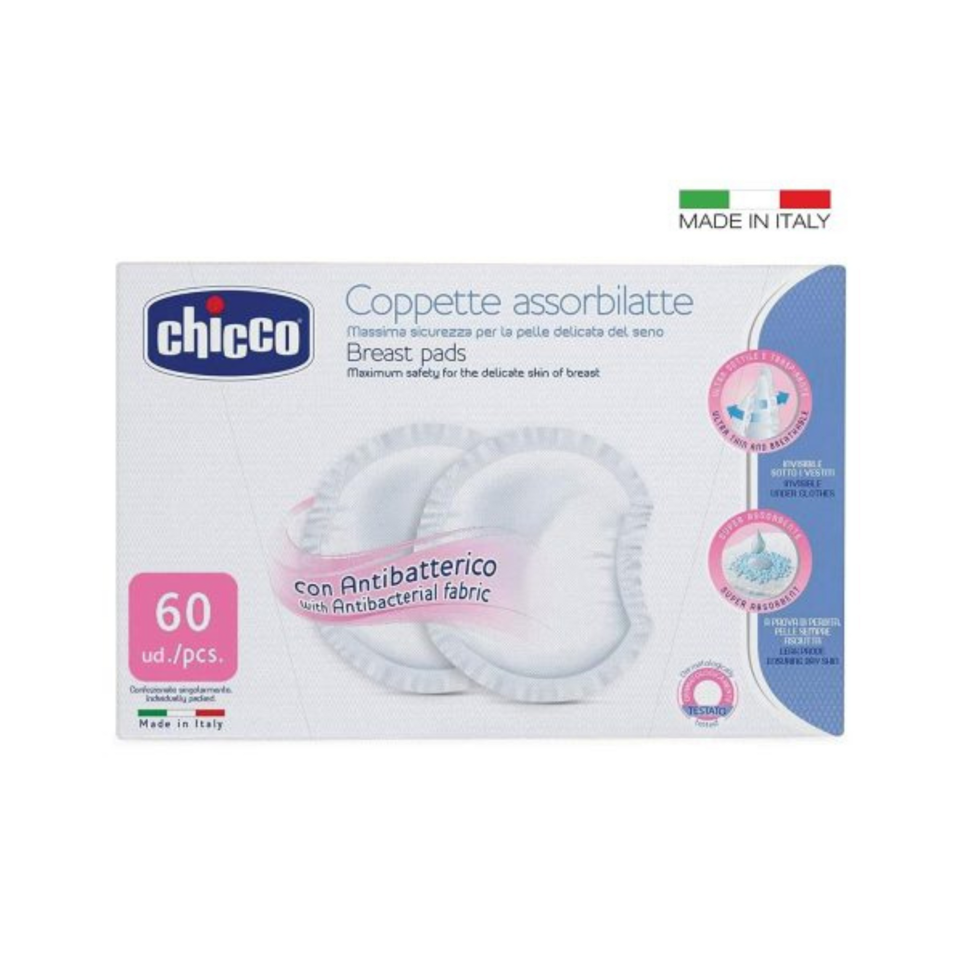 Chicco Breast Pads With Anti-Bacterial Fabric White (60 Pcs) Chicco Breast Pads With Anti-Bacterial Fabric White (60 Pcs)