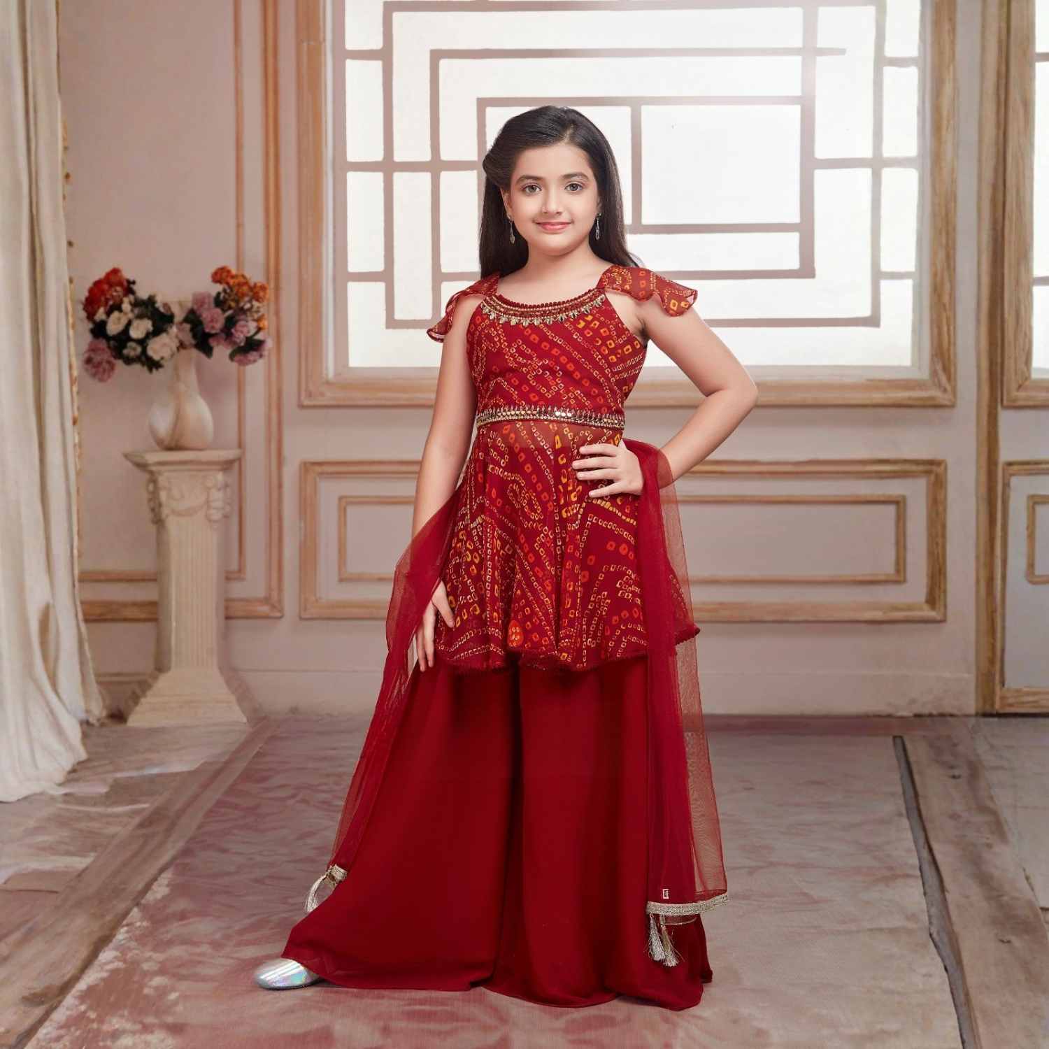 open lace back dress MISHA Girls Bandhani Printed Sharara Set – Red Ethnic Party Wear – SMILE  BABY