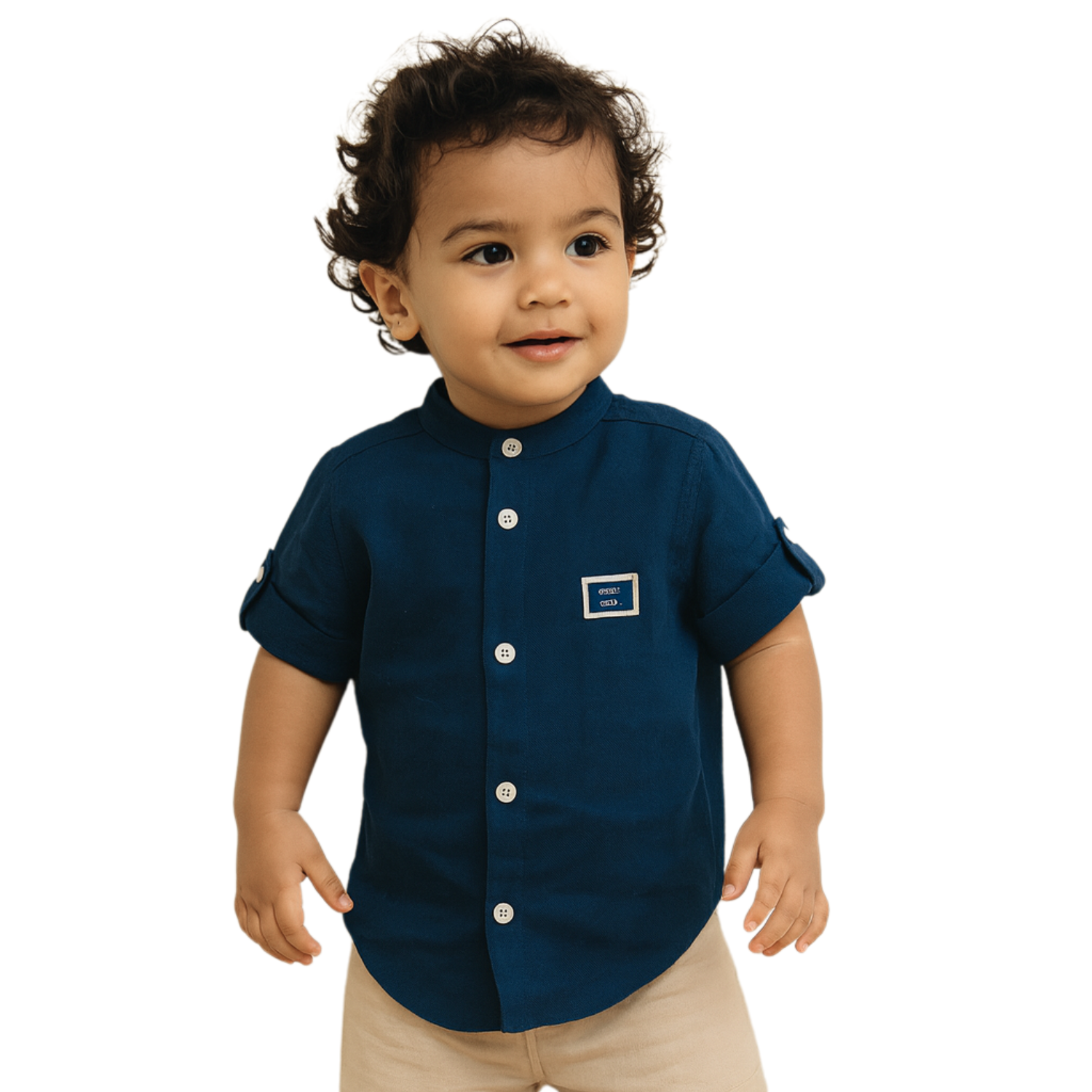 Gusto Kids Navy Blue Full-Sleeve Band Collar Shirt (6M – 4Y) – Classic