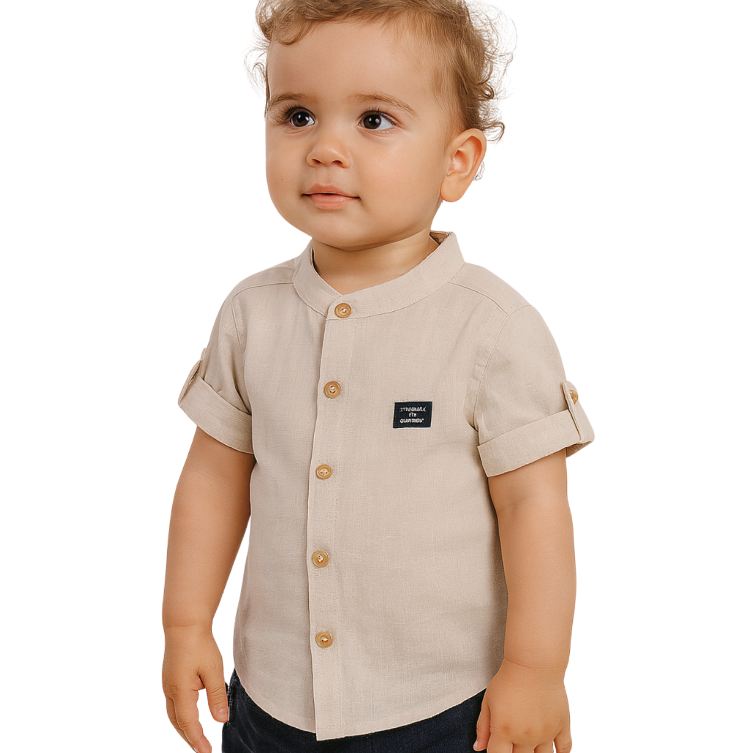 Gusto Kids Fawn Full-Sleeve Band Collar Shirt (6M – 4Y) – Classic Cott