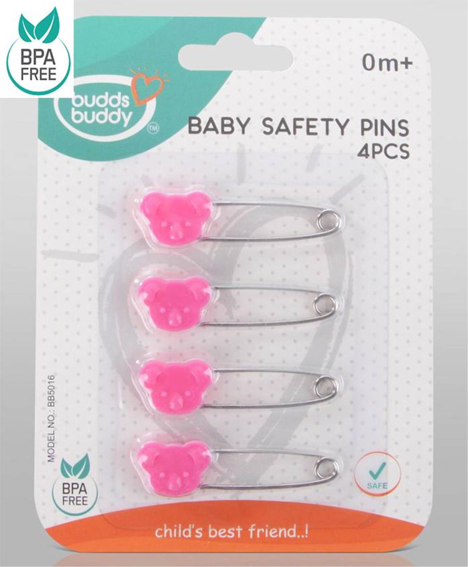 Buddsbuddy Baby Safety Pins - 4 pieces (Pink) :: SMILE BABY