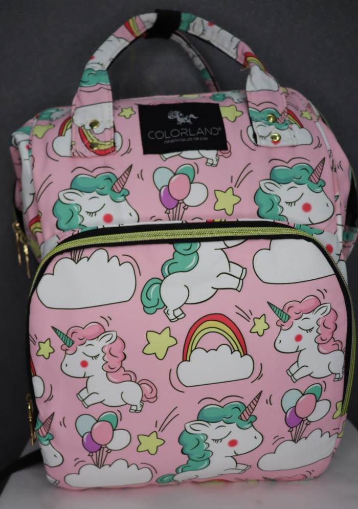 Diaper Bag Soft Plush Backpacks Pink Unicorn Print (2011-BLACK)