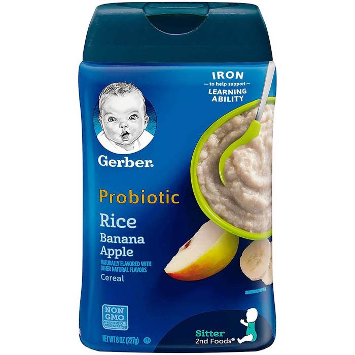 GERBER Probiotic cereal - rice, banana & apple, naturally flavored cereals for babies - 227g, sitter 2nd foods