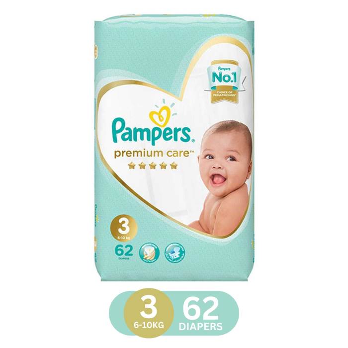 Pamper Premium Care Diapers Size - 3 (62 Pcs) (6-10 kg) (Imported from Dubai)