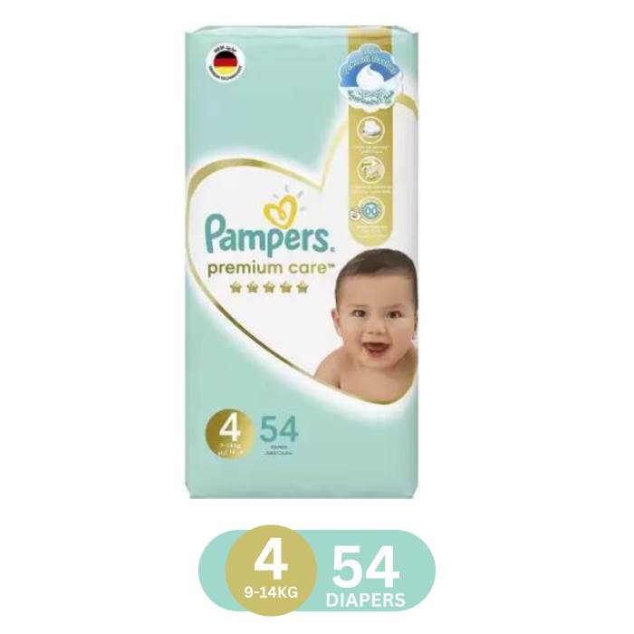 Pamper Premium Care Diapers Size - 4 (54 Pcs) (8-14 kg) (Imported from Dubai)