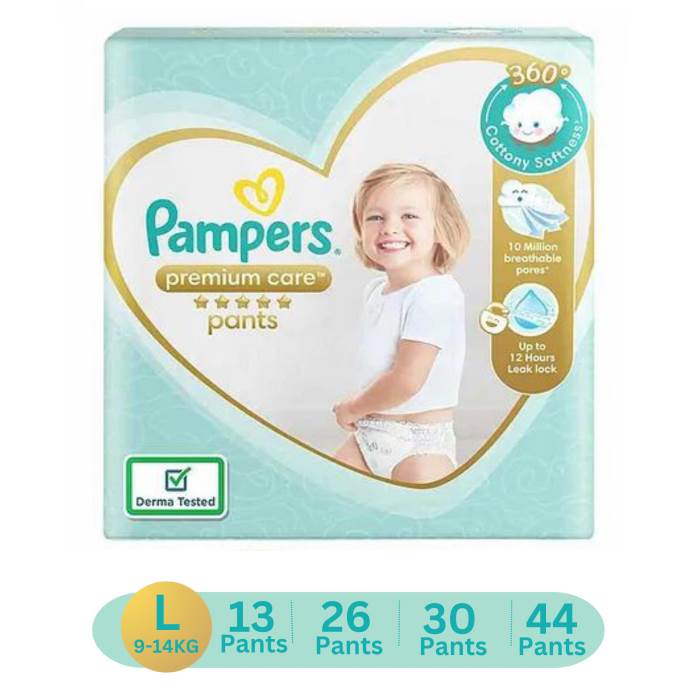 Pampers Premium Care Pant Style Baby Diapers, Large (L 9-14KG), 13Pieces, 26Pieces,30Pieces, 44Pieces,