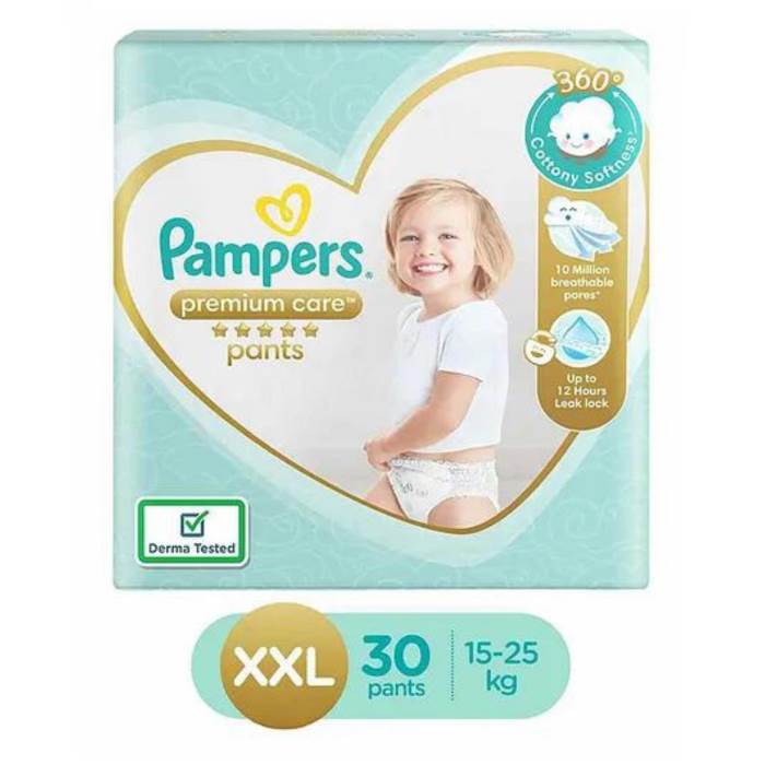 Pampers Premium Care Pants, Extra Large size baby Diapers, (XXL 12-25kg) 30Pieces, 