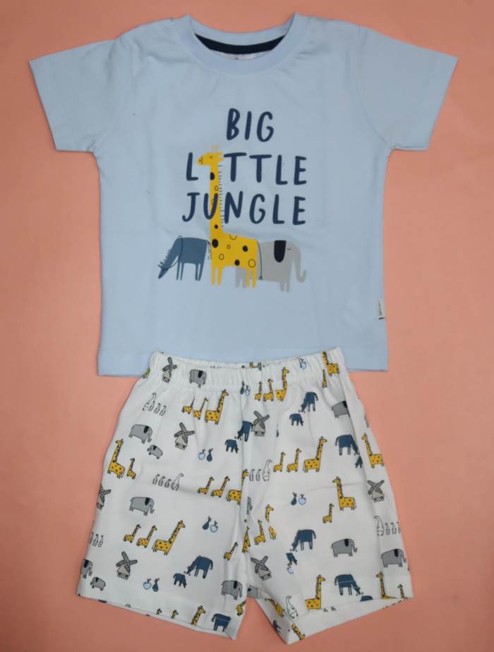 Ollypop Half Sleeves Tee & Shorts - Blue (The Little Jungle)