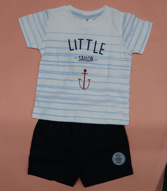 OllyPop Half Sleeves Baba Suit (little sailor) White/ Blue