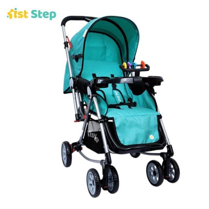 1st Step Rockstar Baby Rocking Stroller with 5 Point Safety Harness and Reversible Handlebar-Mint Green