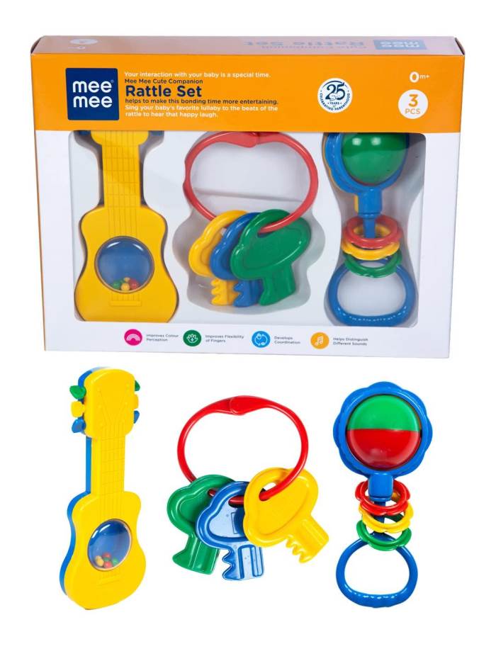 Mee Mee BPA Free Baby Rattles Set | Baby Rattle Gift Set Made of Food Grade Plastic | Gifts for New Born, Girls, Boys (3