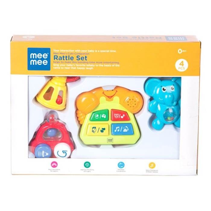 Mee Mee Baby Rattle Set, Multi Color (4 Pieces)
