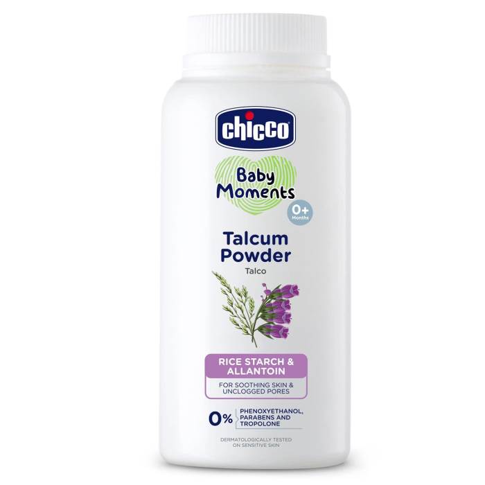 Chicco Baby Moments Talcum Powder, Soothes & Moisturises Baby’s Skin, Vegetarian, Dermatologically tested, Paraben free,