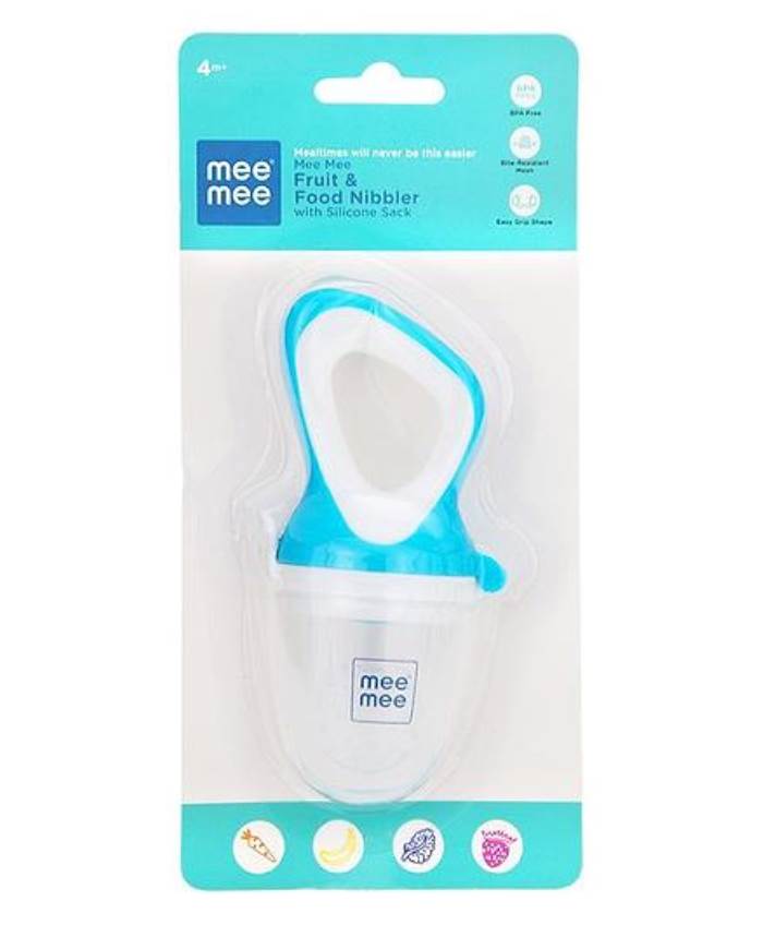 Mee Mee Fruit And Food Nibbler With Silicone Sack - Blue & White