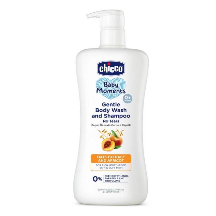 Chicco Baby Moments Gentle Body Wash And Shampoo with Natural ingredients, No tears, Soap free, Head to toe bath, Dermat