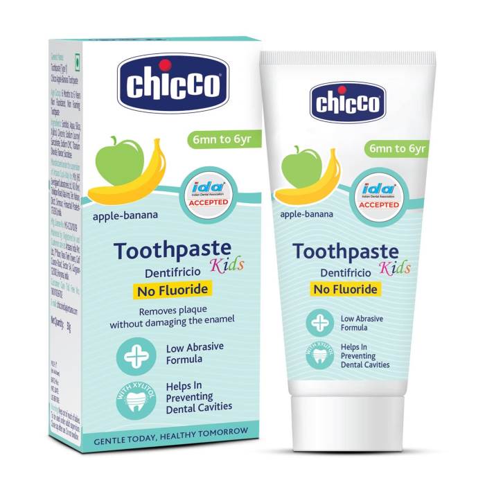 Chicco Toothpaste, Applebanana Flavour for 6m to 6Y Baby, Fluoride-Free, Preservative-Free,Cavity Protection