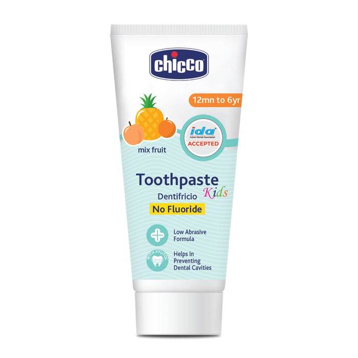 Chicco Toothpaste, Mixed Fruit Flavour for 1Y to 6Y Baby, Fluoride-Free, Preservative-Free,Cavity Protection (50g)
