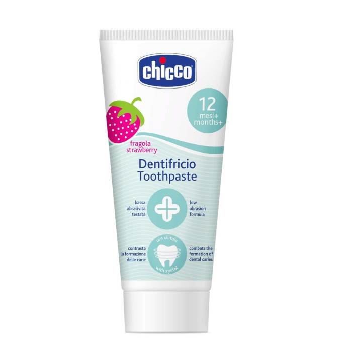 Chicco Toothpaste, Strawberry Flavour for 12m+ Baby, Fluoride-free, Preservative-free,Cavity Protection