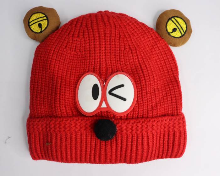 SMILE BABY BABY WOOLEN CAP (0-2 YEAR) TWO EYE RED