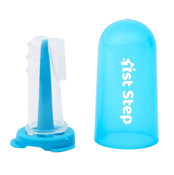 1st Step Silicone Finger Brush with Drying Rack(Blue)