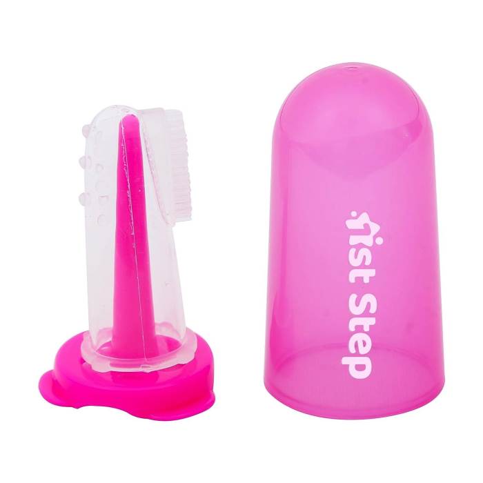 1st Step Silicone Finger Brush with Drying Rack (Pink)