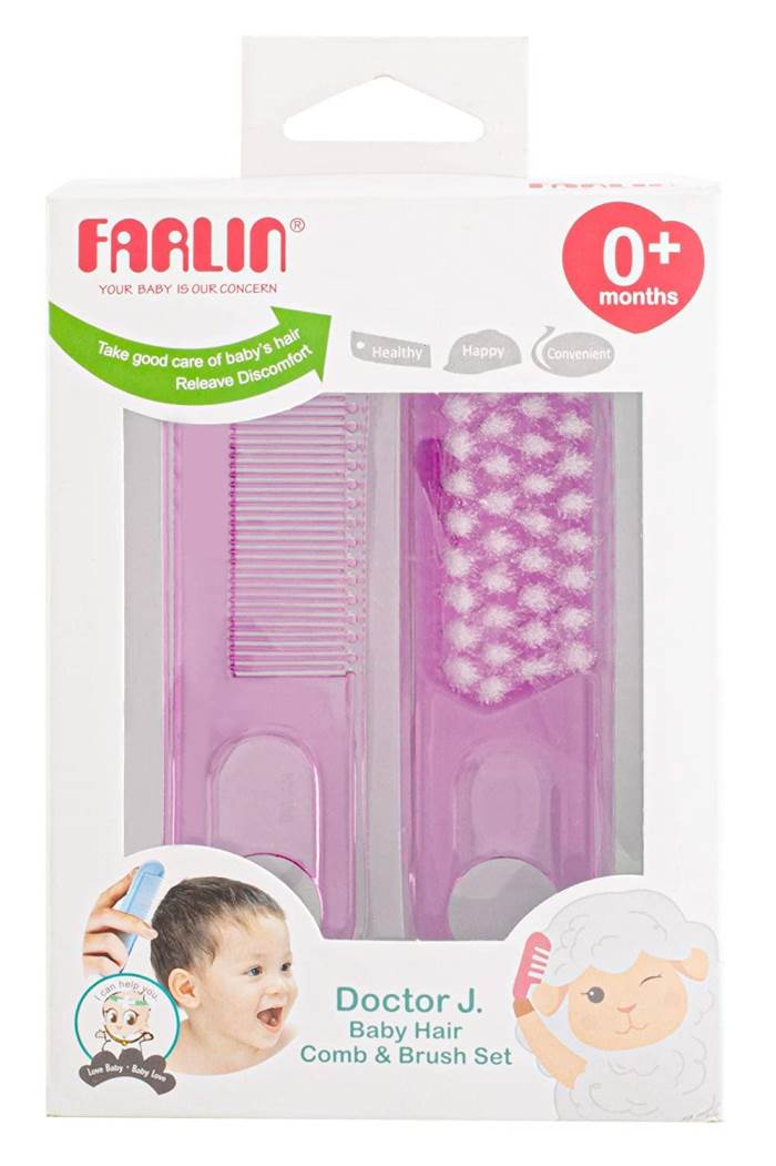 Farlin Doctor J. Baby Hair Comb and Brush Set with Soft Bristles and Rounded Tips for Baby