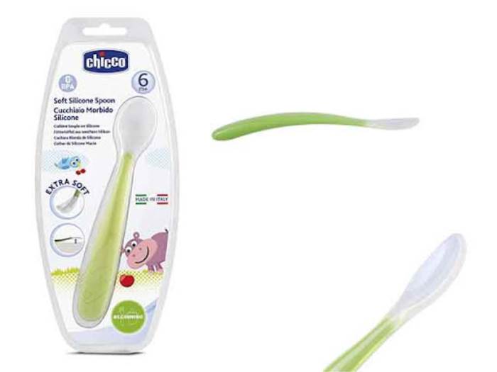Chicco Soft Silicon Spoon Bi-Pack Green 6M+
