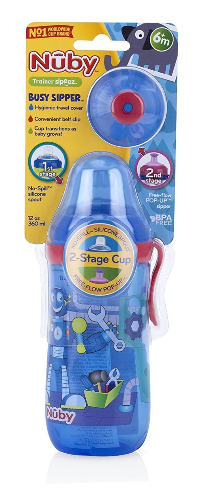 Nuby Busy BPA Free Silicone Spout Sipper with Flow Pop Up and Cover without Spout, 12Oz/360ml (Colours May Vary)