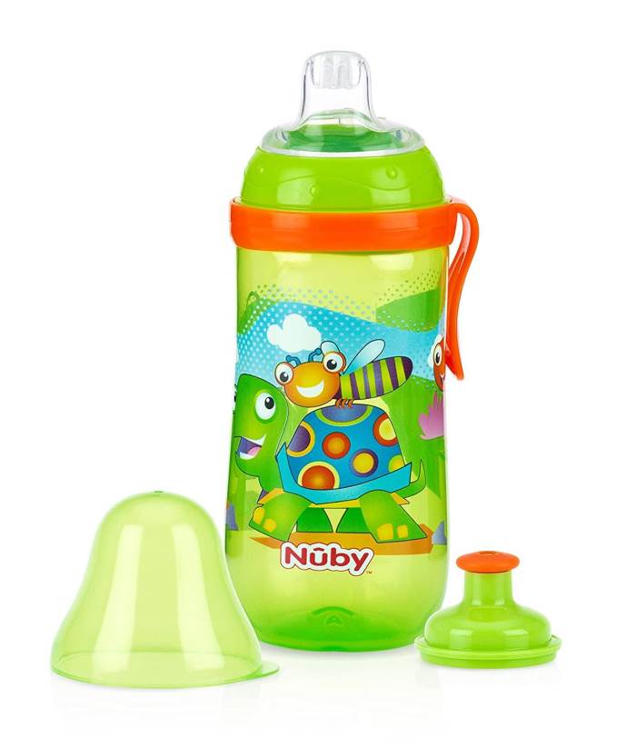 Nuby Busy BPA Free Silicone Spout Sipper with Flow Pop Up and Cover without Spout, 12Oz/360ml (Colours May Vary)