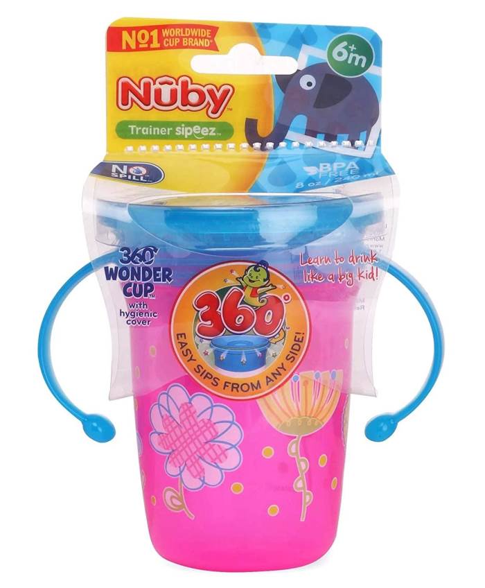 Nuby 1pk No Spill 2-Handle 360 Degree Printed Wonder Cup - Colours May Vary