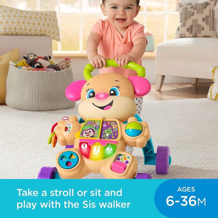 Fisher-Price Laugh and Learn Smart Stages Learn with Sis Walker, Colourful Musical Walker for sit and Play and Stand and