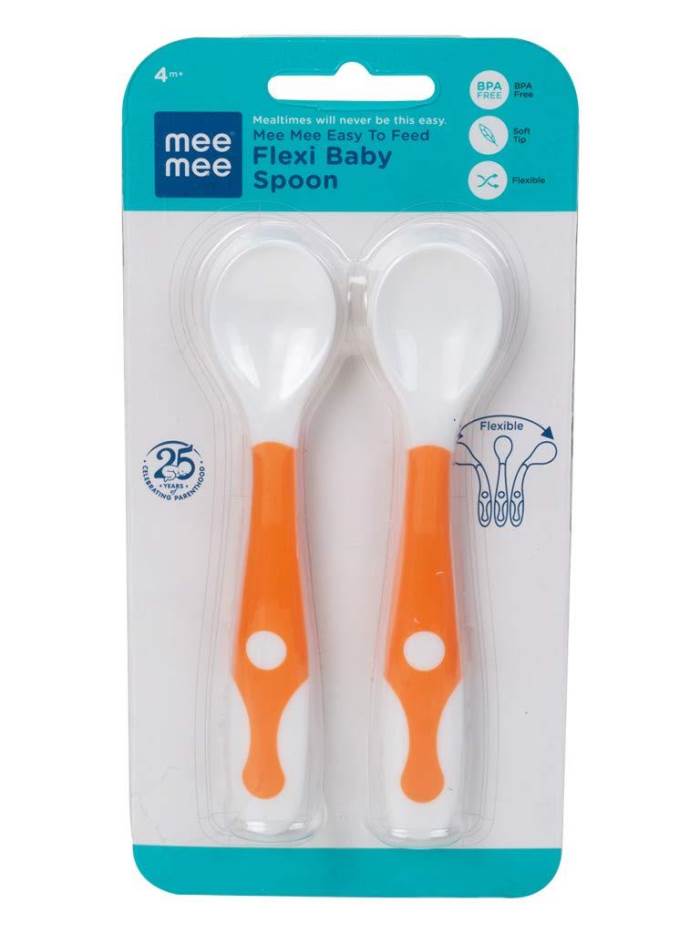 Mee Mee Silicone Flexi Baby Spoon Pack of 2 (GREEN)
