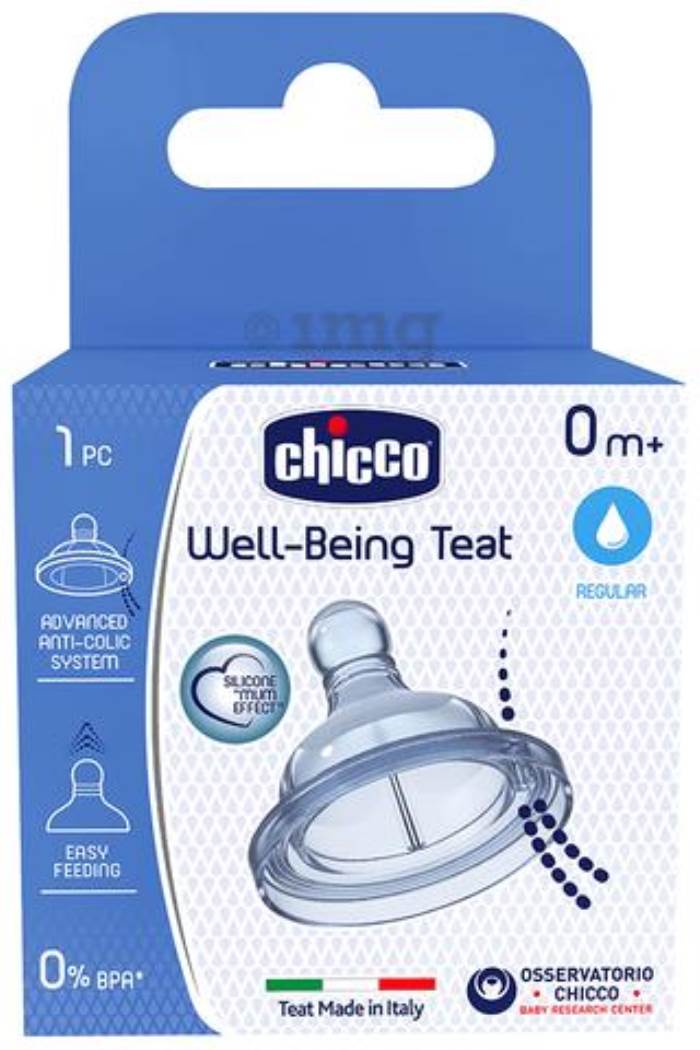 Chicco Wellbeing Teat with Anti-Colic Effect, Nipple For Wide Neck Feeding Bottles, Regular & Slow Flow, For Newborn Bab