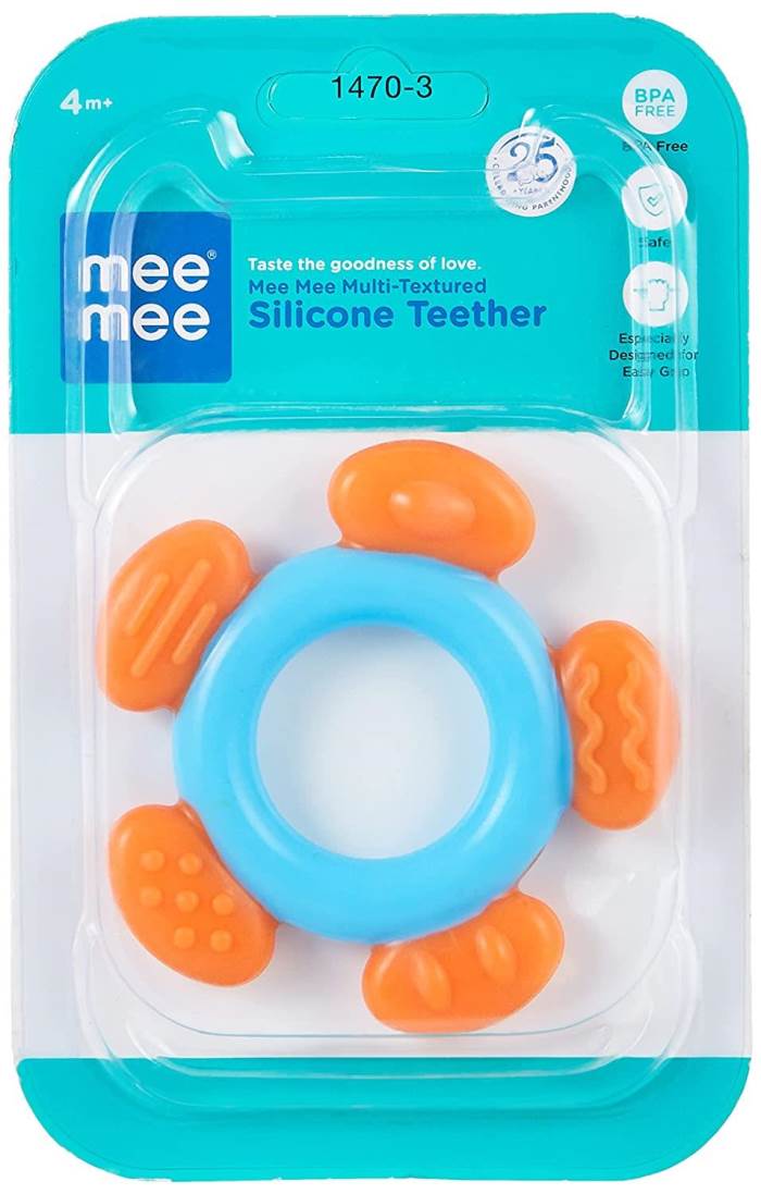 Mee Mee Teether - Silicone, Multi-Textured, Orange & Blue, 1 pc