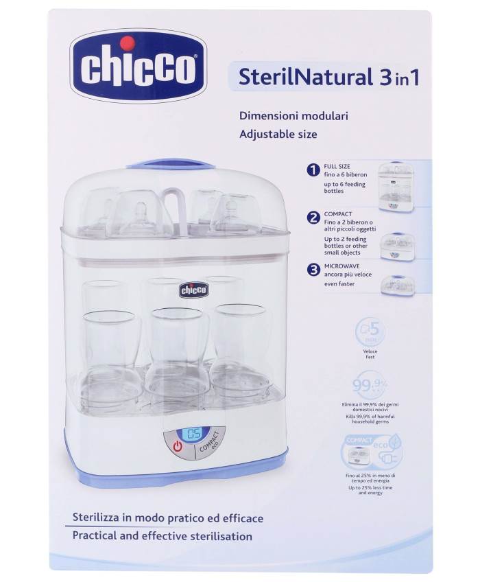 Chicco 3 in 1 Baby Feeding Bottle Sterilizer for 6 Bottles, Fast and Effective Sterilization for Nipples and Accessories