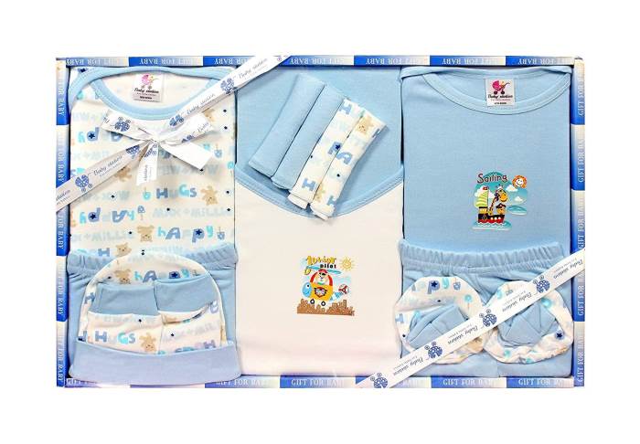 Baby Station Gift Set for New Born Unisex- 13 Pieces (Blue)