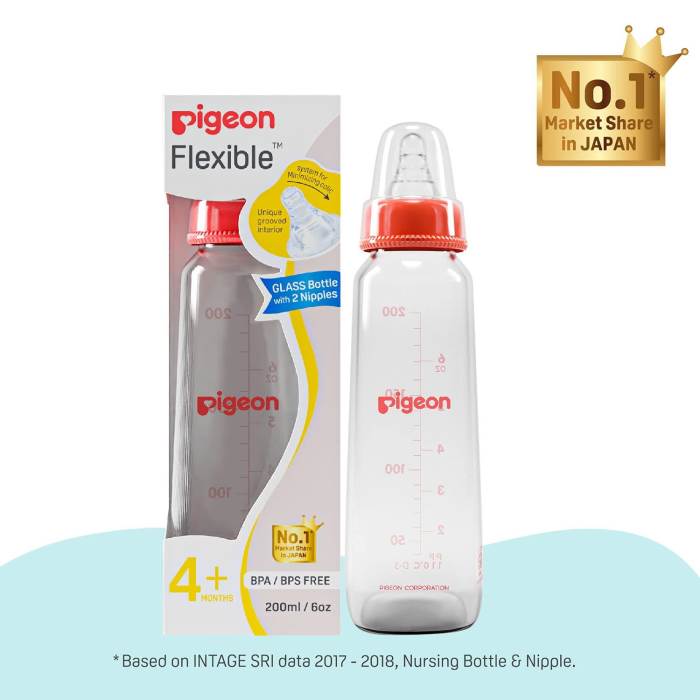 Pigeon Glass Feeding Bottle with Nipples Red - 200 ml