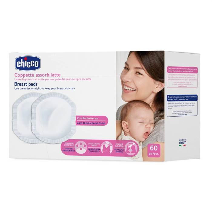 Chicco Anti-Bacterial Nursing Breast Pads, Ultra Thin & Breathable With Super Absorbent Technology, Dermatologically Tes