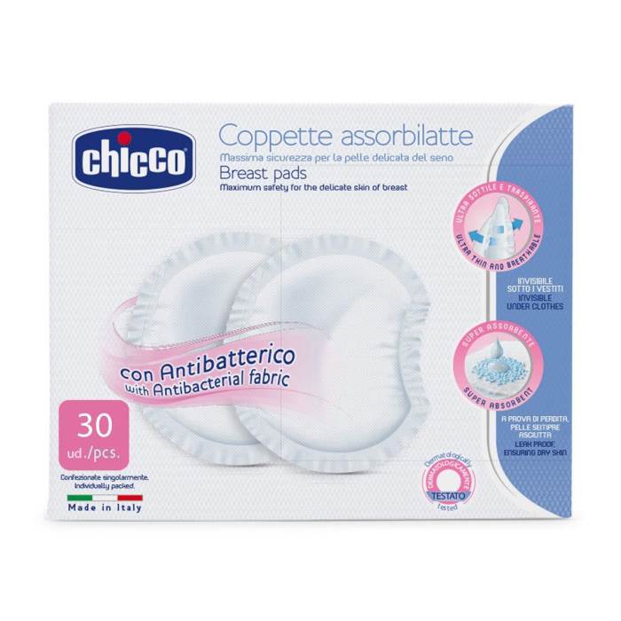 Chicco Anti-Bacterial Nursing Breast Pads, Ultra Thin & Breathable With Super Absorbent Technology, Dermatologically Tes