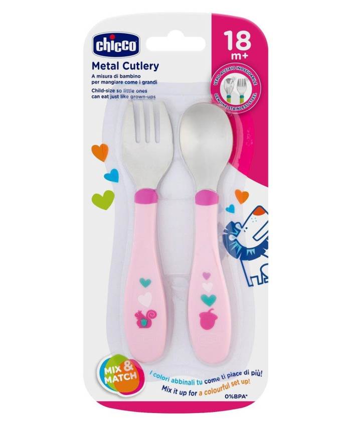 Chicco Metal Cutlery Girl Neutral, Assorted Colors