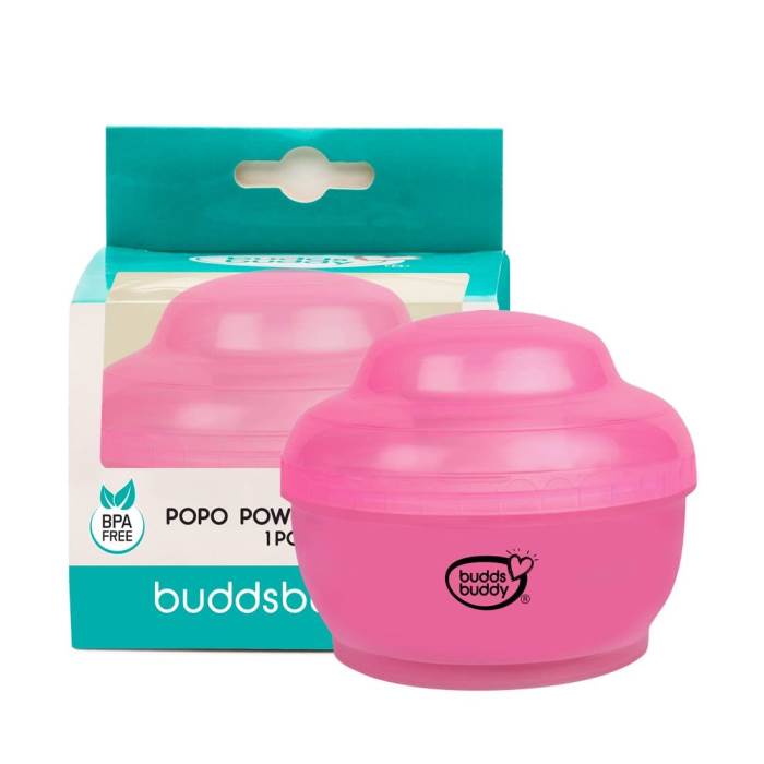 Buddsbuddy BPA Free Popo Baby Powder Puff With Storage Powder Case, (Pink)