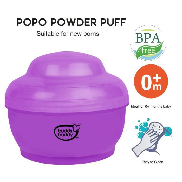 Buddsbuddy BPA Free Popo Baby Powder Puff With Storage Powder Case