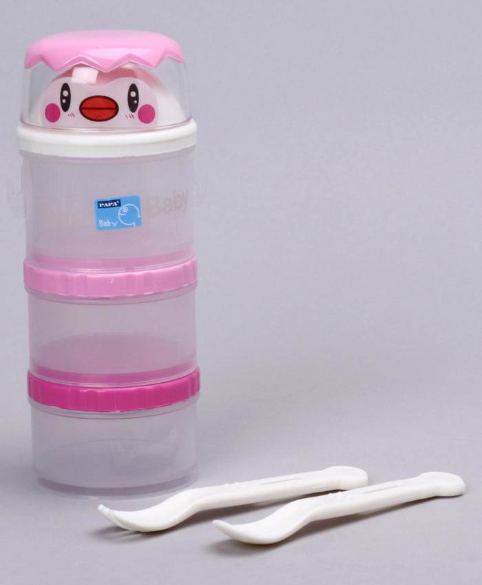 Papa Milk Powder Container With Spoon & Fork - Pink