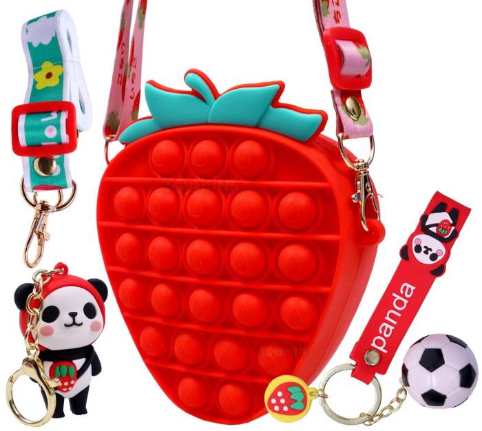 SMILE BABY Strawberry Pop Fidget Toys It Crossbody Purse Bags for Women Girls, Push Bubble Fidget Sensory Toys Handbag S