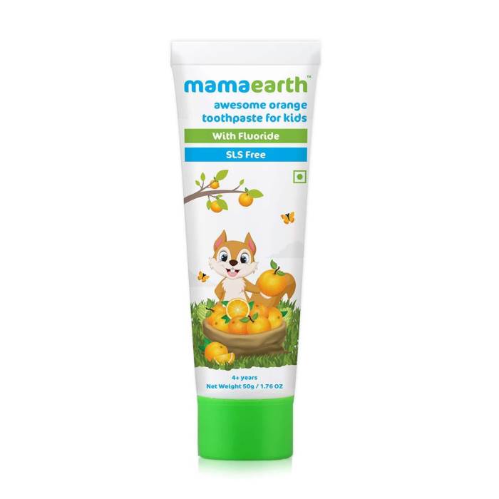 Mamaearth Natural Toothpaste, Orange Flavour, SLS Free, with 750 PPM Fluoride, 4+ Years