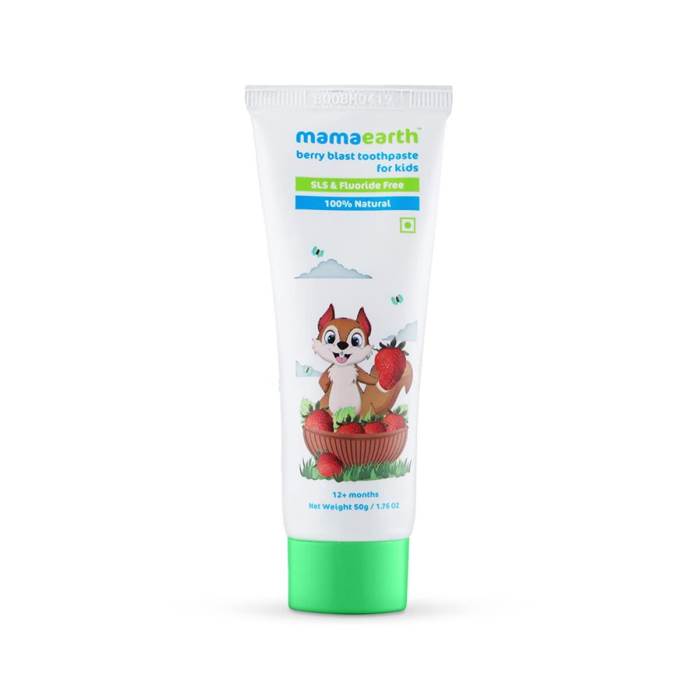 Mamaearth 100% Natural Berry Blast Kids Toothpaste, Oral Care, 50 Gm, Fluoride Free, Sls Free, No Artificial Flavours, B