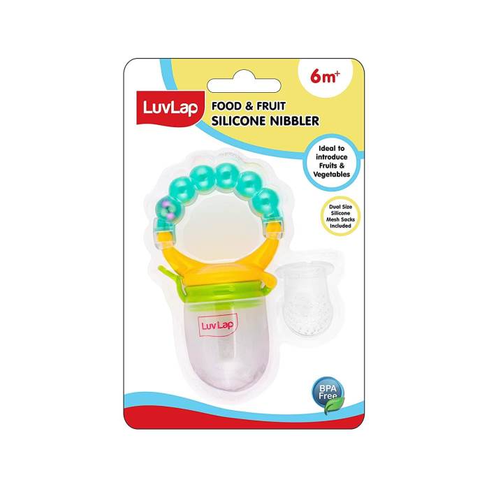 LuvLap Silicone Food/Fruit Nibbler with Extra Mesh, Soft Pacifier/Feeder, Teether for Infant Baby, Infant, Pearly Green,