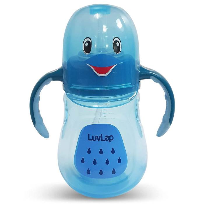 LuvLap Little Dolphin Sipper for Infant/Toddler 280ml, Anti-Spill Sippy Cup with Soft Silicone Straw BPA Free, 12m+ (Blu