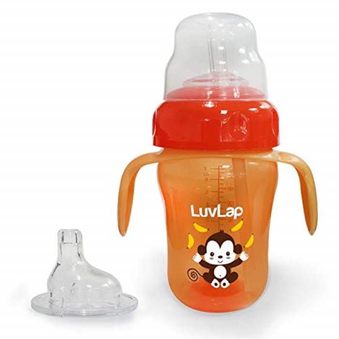 LuvLap Banana Time 210ml Anti Spill, Interchangeable Sipper / Sippy Cup with Soft Silicone Spout and Straw BPA Free, 6m+