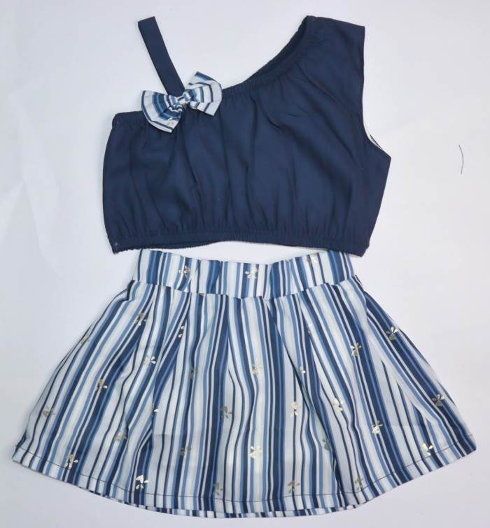 ORRIGANY GIRLS CROP TOP AND STRIPED PRINT SKIRT SET 3310/NAVY